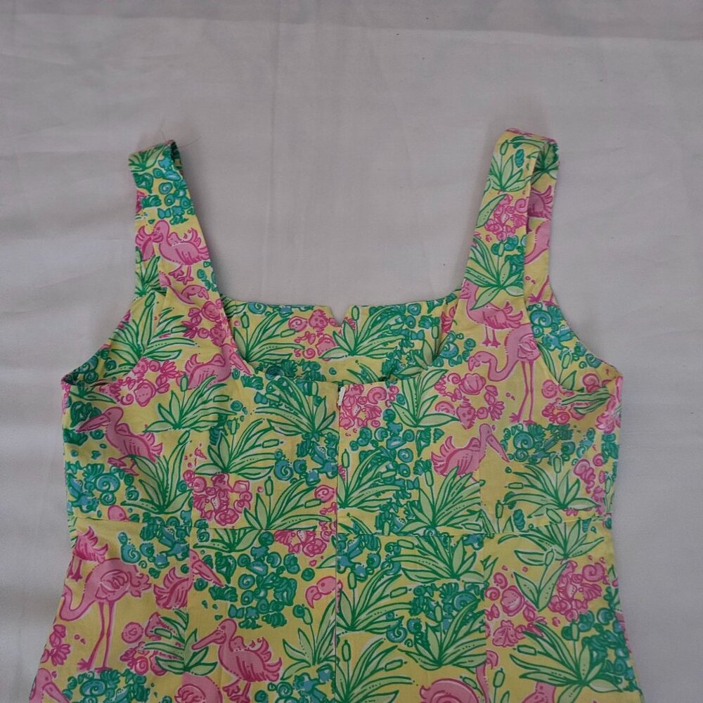 Lilly Pulitzer Women's Green Pink Flamingo Floral Print Dress Shift Dress Sz 10 - Picture 4 of 13